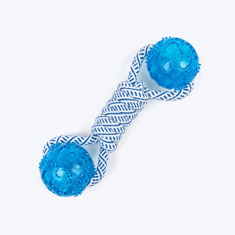 TLC Dumbbell With 2 Balls Rope Dog Toy - Navy & White