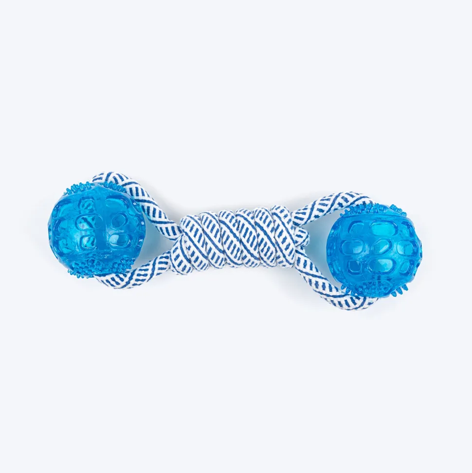 TLC Dumbbell With 2 Balls Rope Dog Toy - Navy & White