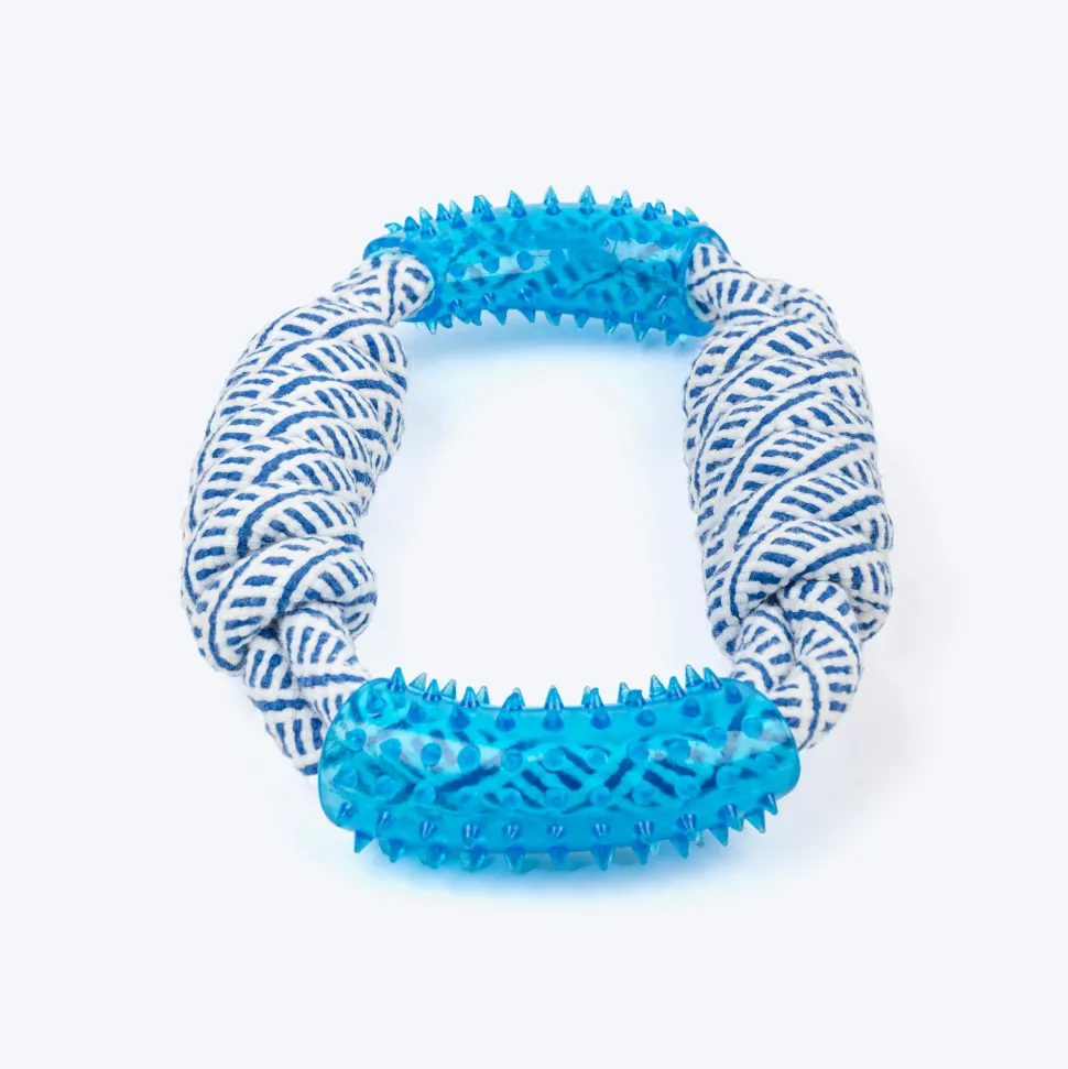 TLC Rope & Spiny Handles Rope Toy For Dog - Navy & White
