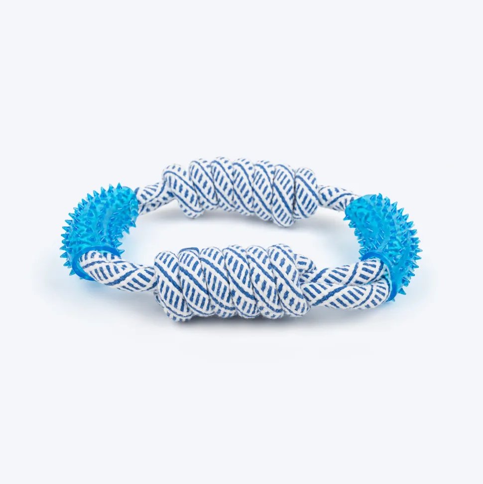 TLC Rope & Spiny Handles Rope Toy For Dog - Navy & White