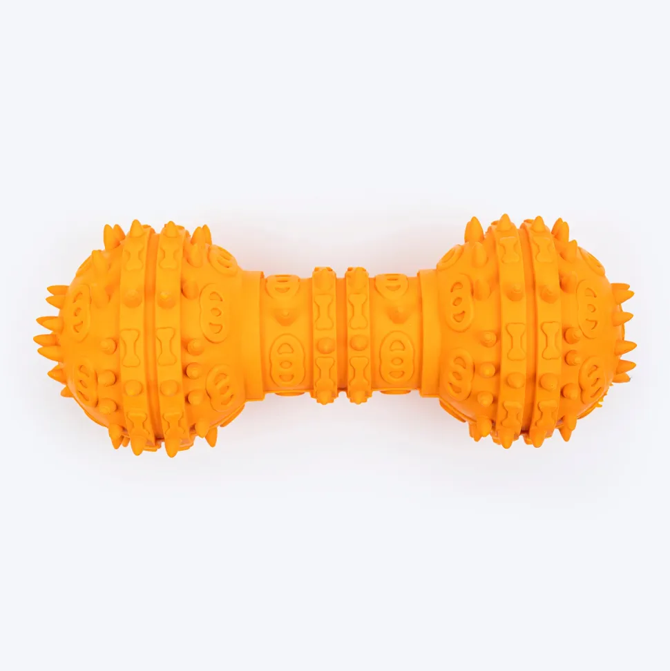 TLC Spiky Dumbbell Squeaky Chew Toy For Dog - Orange