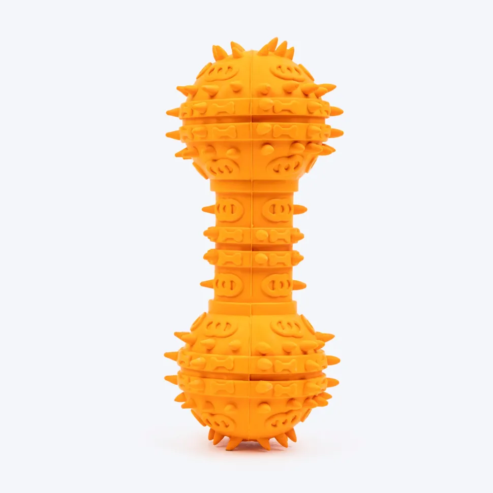 TLC Spiky Dumbbell Squeaky Chew Toy For Dog - Orange
