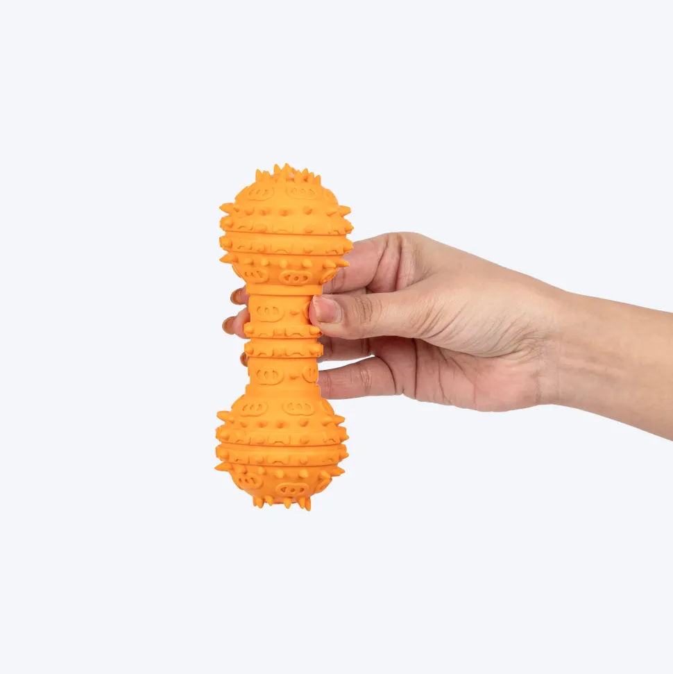 TLC Spiky Dumbbell Squeaky Chew Toy For Dog - Orange