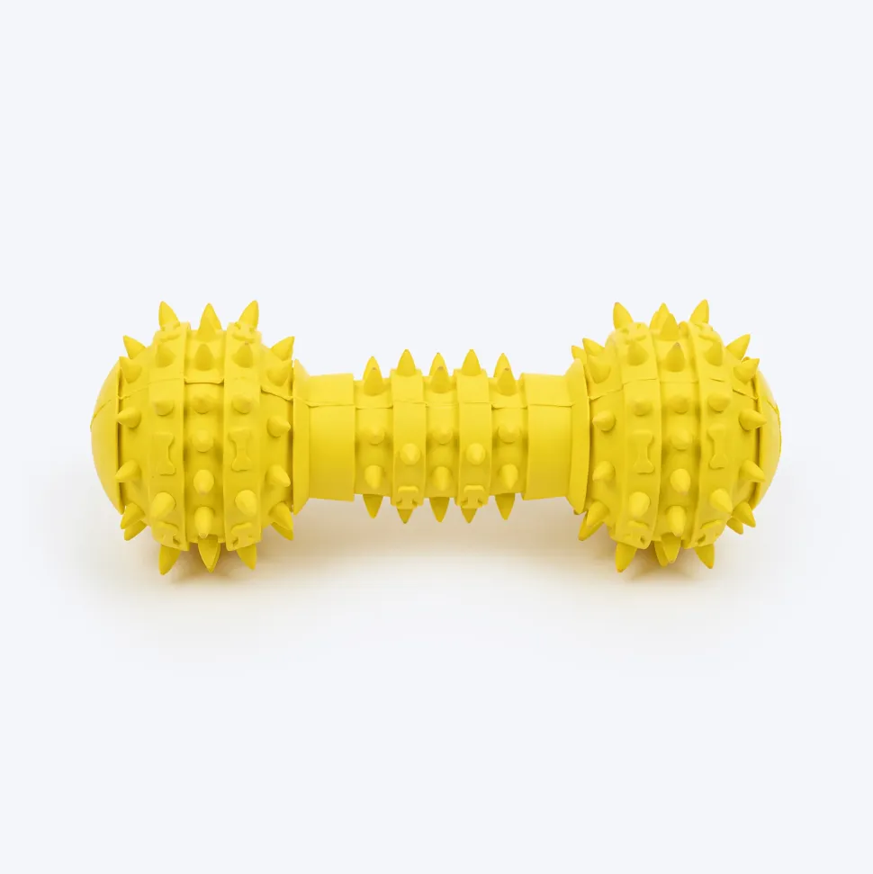 TLC Spiky Dumbbell Squeaky Chew Toy For Dog - Yellow