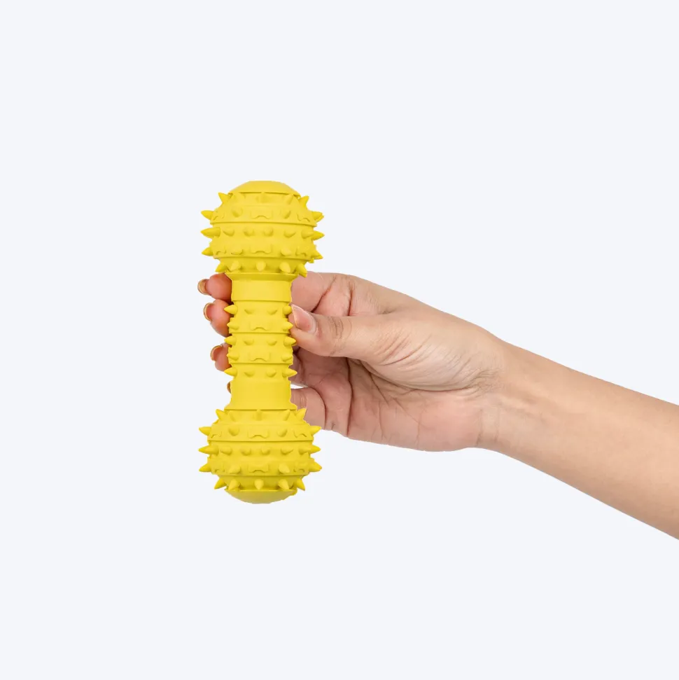 TLC Spiky Dumbbell Squeaky Chew Toy For Dog - Yellow