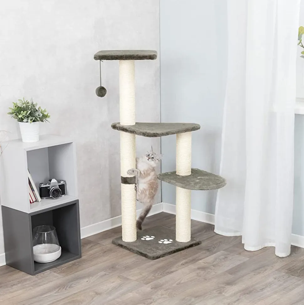 Trixie Altea Cat Scratching Post - Platinum Grey with Paw Prints - 3.8 feet