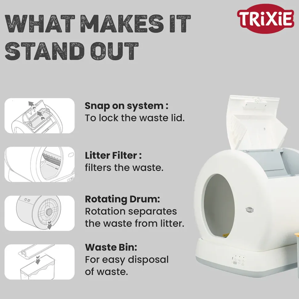 Trixie Self-Cleaning Litter Tray For Cat - White - 55.5 x 53 x 52 cm