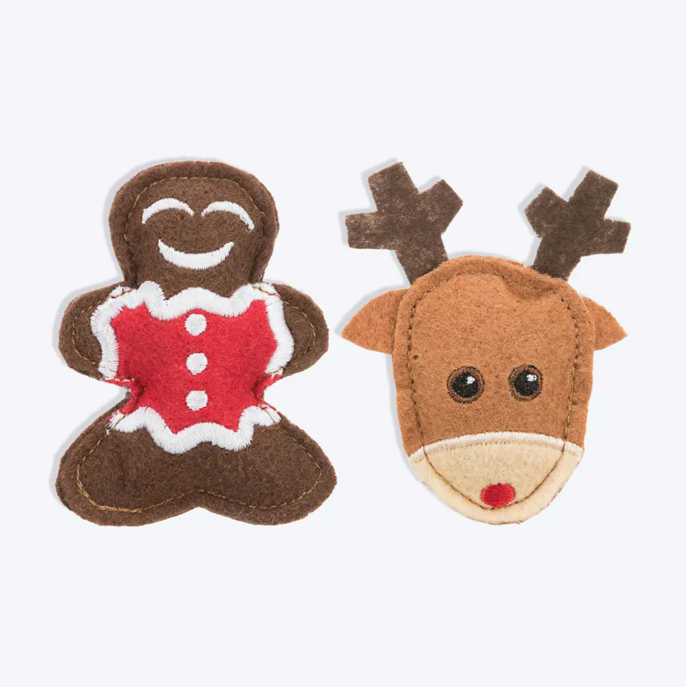 Trixie X-mas Elk & Gingerbread Figure Catnip Plush 2 Pcs Toy For Cat - 8 cm