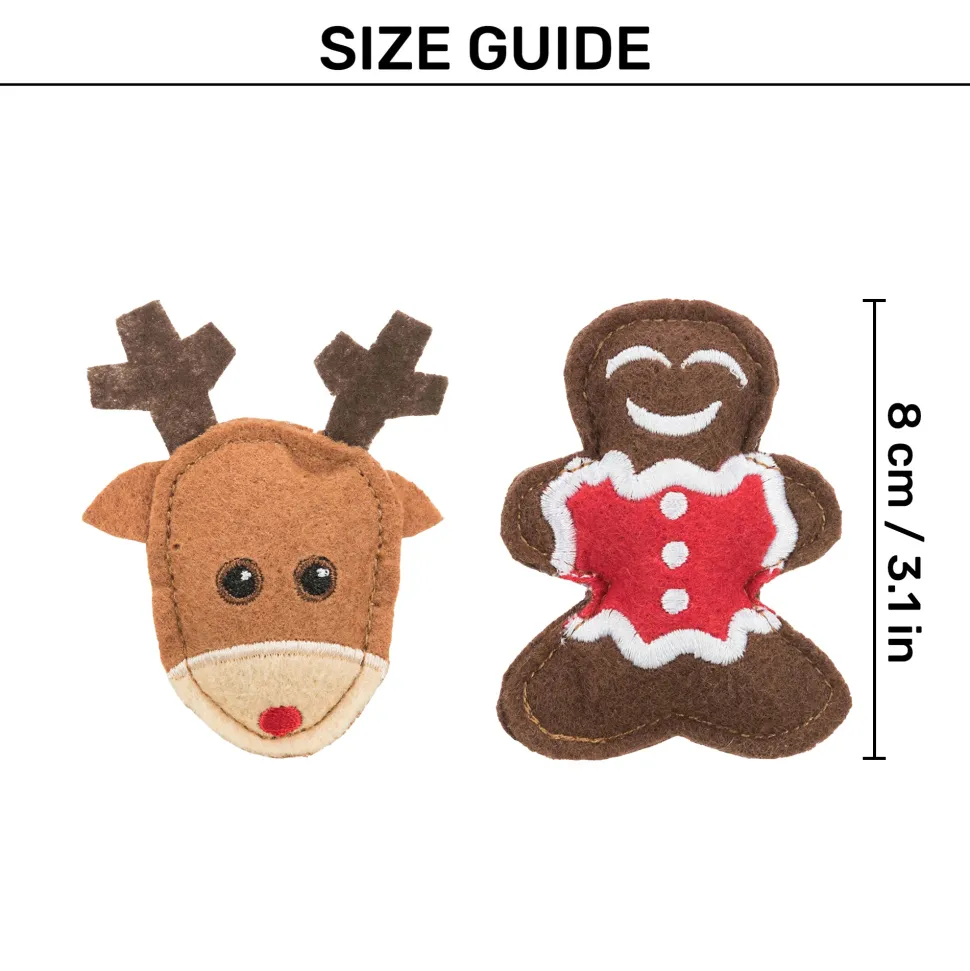 Trixie X-mas Elk & Gingerbread Figure Catnip Plush 2 Pcs Toy For Cat - 8 cm