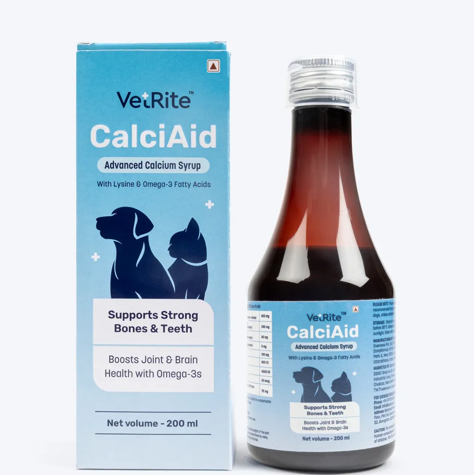 VetRite CalciAid Supports Strong Bones & Teeth Advanced Calcium Syrup For Dog & Cat - 200 ml