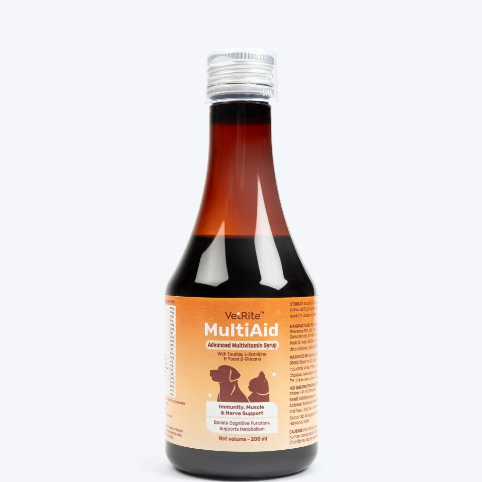 VetRite MultiAid Immunity, Muscle & Nerve Support Advanced Multivitamin Syrup For Dog & Cat - 200 ml