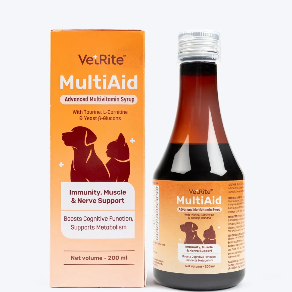 VetRite MultiAid Immunity, Muscle & Nerve Support Advanced Multivitamin Syrup For Dog & Cat - 200 ml