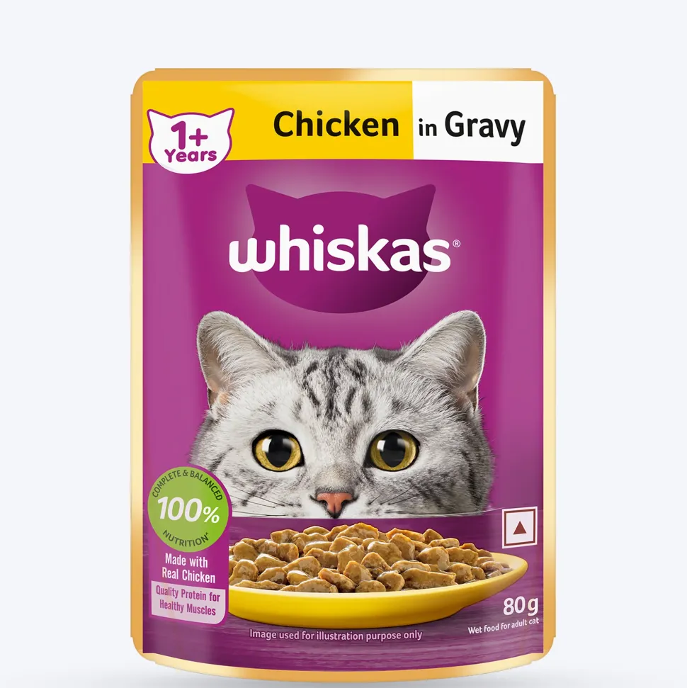 Whiskas Adult (1+ Years) Chicken in Gravy Wet Cat Food - 80 gm Pack