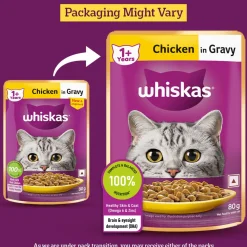 Whiskas Adult (1+ Years) Chicken in Gravy Wet Cat Food - 80 gm Pack