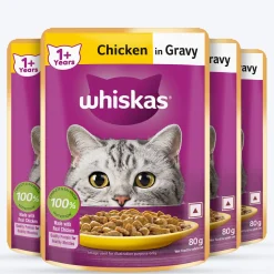 Whiskas Adult (1+ Years) Chicken in Gravy Wet Cat Food - 80 gm Pack