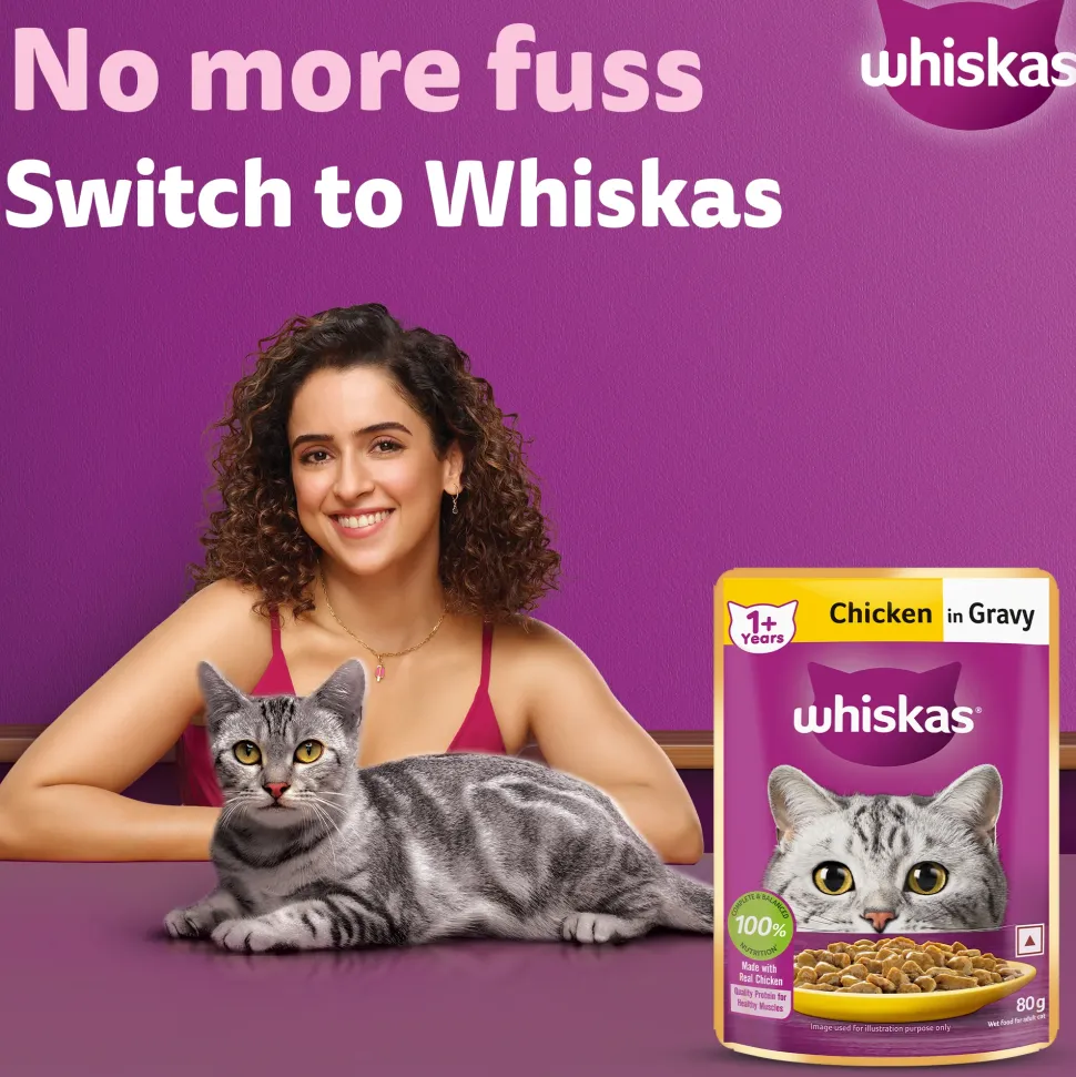 Whiskas Adult (1+ Years) Chicken in Gravy Wet Cat Food - 80 gm Pack