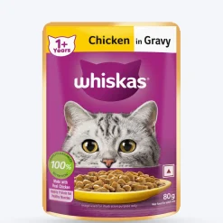 Whiskas Adult (1+ Years) Chicken in Gravy Wet Cat Food - 80 gm Pack