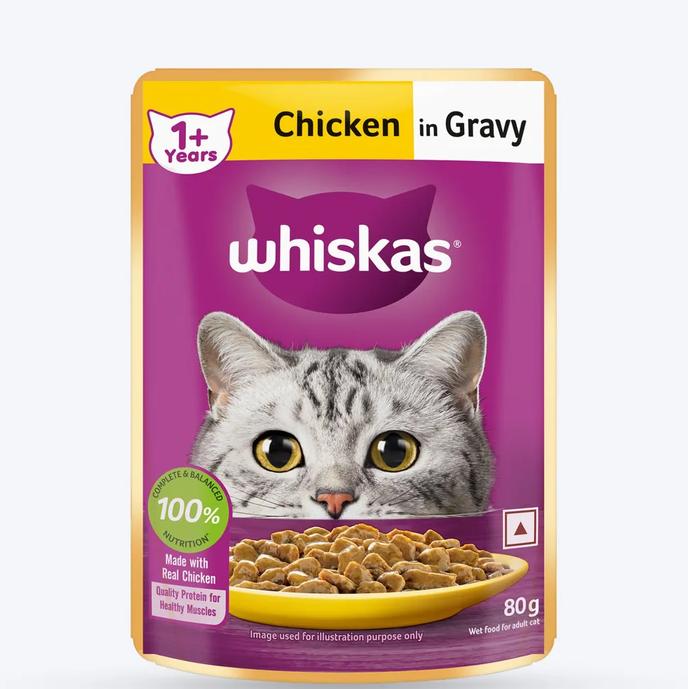 Whiskas Adult (1+ Years) Chicken in Gravy Wet Cat Food - 80 gm Pack