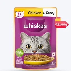 Whiskas Adult (1+ Years) Chicken in Gravy Wet Cat Food - 80 gm Pack