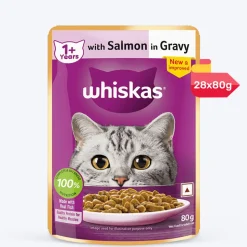 Whiskas Adult (1+ Years) Salmon in Gravy Wet Cat Food - 80 gm Pack