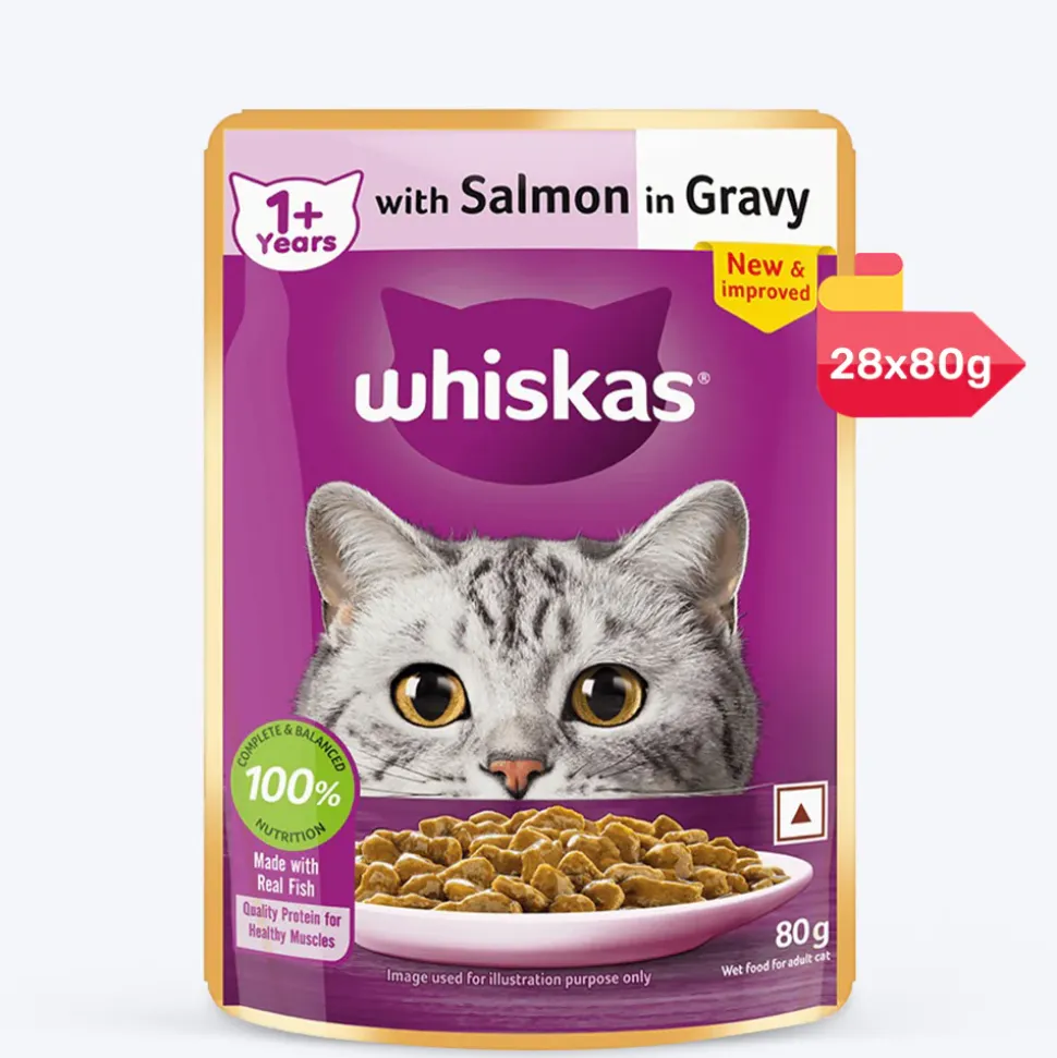 Whiskas Adult (1+ Years) Salmon in Gravy Wet Cat Food - 80 gm Pack