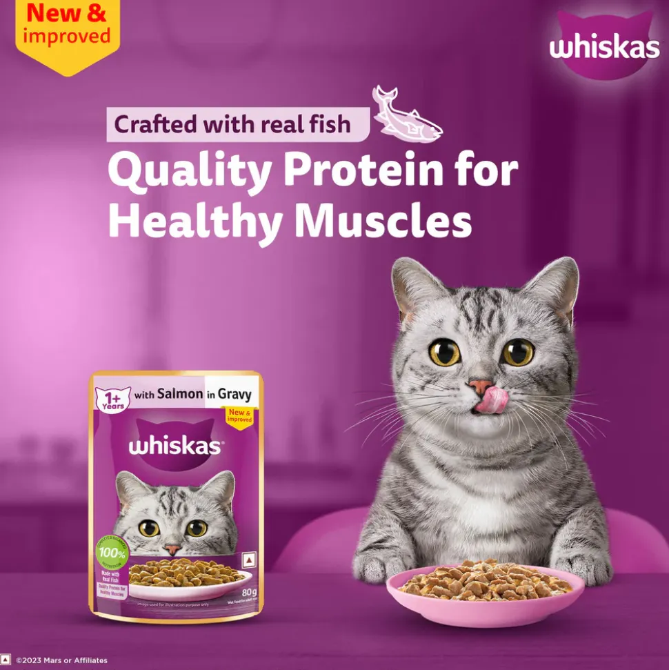 Whiskas Adult (1+ Years) Salmon in Gravy Wet Cat Food - 80 gm Pack