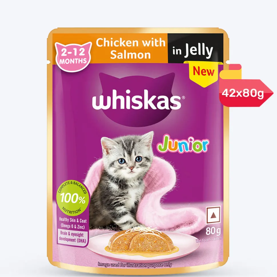 Whiskas Chicken With Salmon In Jelly Wet Food For Junior (2-12 Months) Kitten - 80 gm Pack