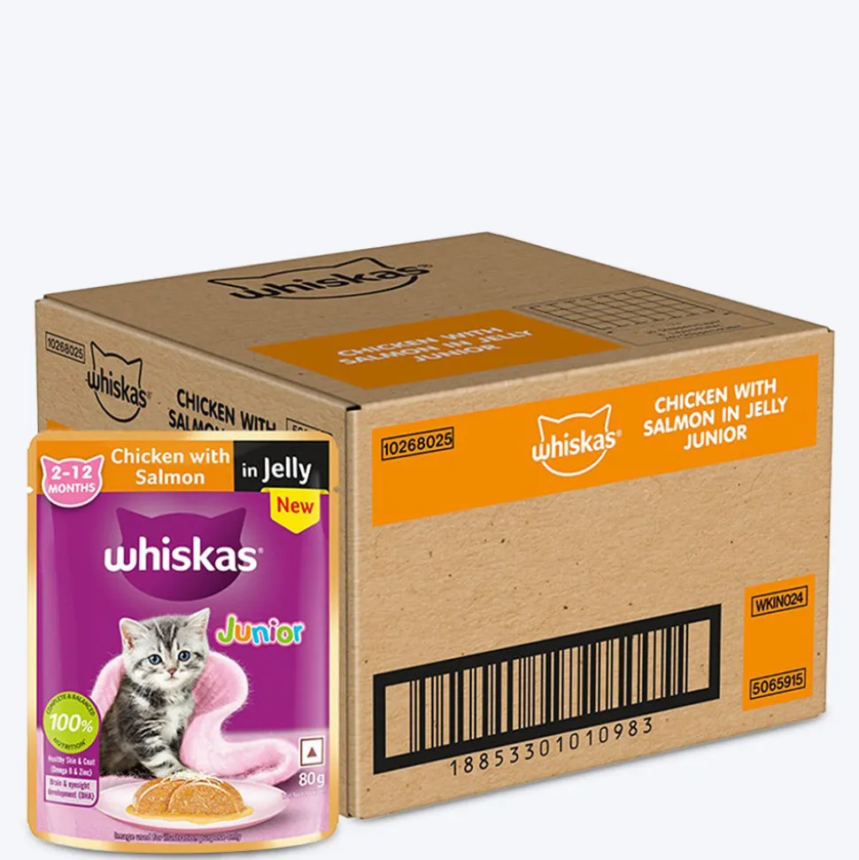 Whiskas Chicken With Salmon In Jelly Wet Food For Junior (2-12 Months) Kitten - 80 gm Pack