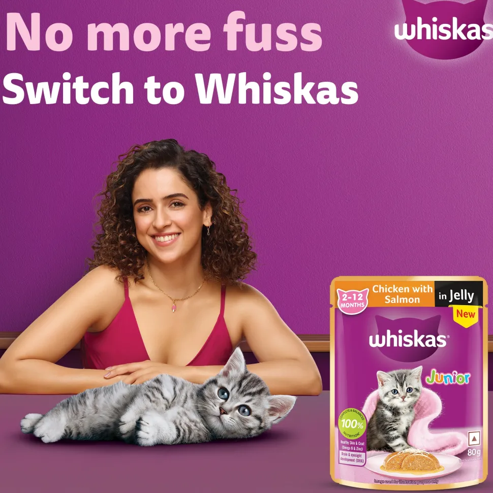 Whiskas Chicken With Salmon In Jelly Wet Food For Junior (2-12 Months) Kitten - 80 gm Pack