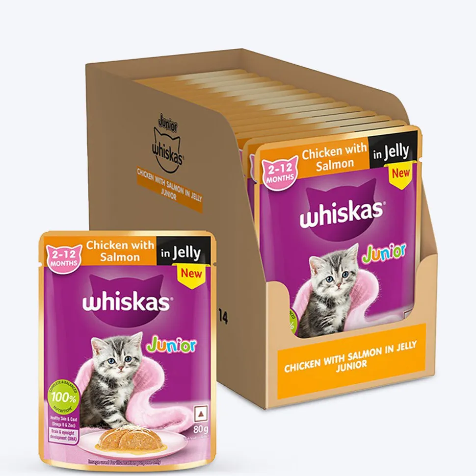 Whiskas Chicken With Salmon In Jelly Wet Food For Junior (2-12 Months) Kitten - 80 gm Pack