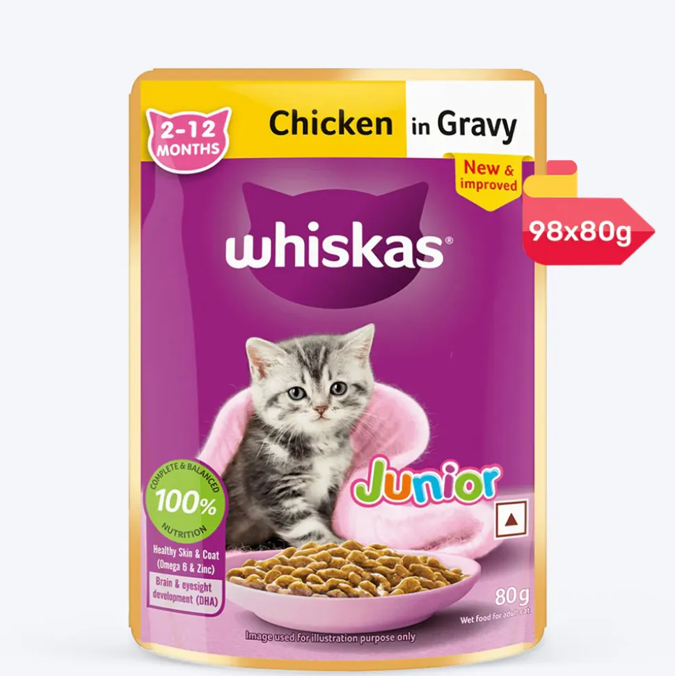 Whiskas Junior Kitten (2-12 Months) Chicken in Gravy Wet Cat Food - 80 gm Pack