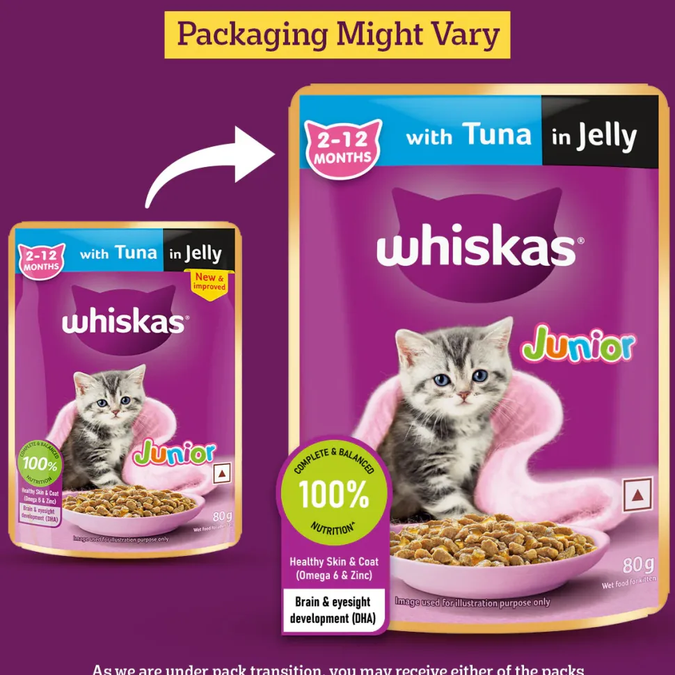 Whiskas Junior Kitten (2-12 Months) Tuna in Jelly Wet Cat Food - 80 gm Pack