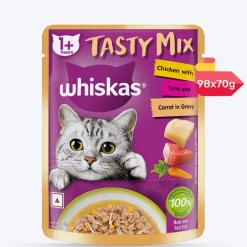 Whiskas Tasty Mix Adult (1+ year) Chicken With Tuna & Carrot in Gravy Wet Cat Food - 70 gm Pack