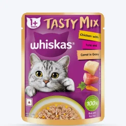 Whiskas Tasty Mix Adult (1+ year) Chicken With Tuna & Carrot in Gravy Wet Cat Food - 70 gm Pack