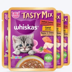 Whiskas Tasty Mix Seafood Cocktail With Carrot In Gravy Wet Food For Junior (2-12 Months) Kitten- 70 gm Pack