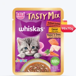 Whiskas Tasty Mix Seafood Cocktail With Carrot In Gravy Wet Food For Junior (2-12 Months) Kitten- 70 gm Pack