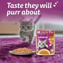 Whiskas Tasty Mix Wet Food Made With Real Fish (Seafood Cocktail & Wakame Seaweed) in Gravy For Adult (1+ year) Cat - 70 gm Pack