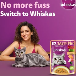 Whiskas Tasty Mix Wet Food Made With Real Fish (Seafood Cocktail & Wakame Seaweed) in Gravy For Adult (1+ year) Cat - 70 gm Pack