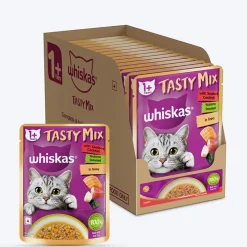 Whiskas Tasty Mix Wet Food Made With Real Fish (Seafood Cocktail & Wakame Seaweed) in Gravy For Adult (1+ year) Cat - 70 gm Pack