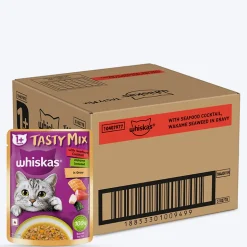 Whiskas Tasty Mix Wet Food Made With Real Fish (Seafood Cocktail & Wakame Seaweed) in Gravy For Adult (1+ year) Cat - 70 gm Pack