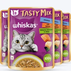 Whiskas Tasty Mix Wet Food Made With Real Fish (Salmon & Wakame Seaweed) With Chicken in Gravy For Adult (1+ year) Cat - 70 gm Pack