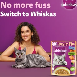 Whiskas Tasty Mix Wet Food Made With Real Fish (Salmon & Wakame Seaweed) With Chicken in Gravy For Adult (1+ year) Cat - 70 gm Pack