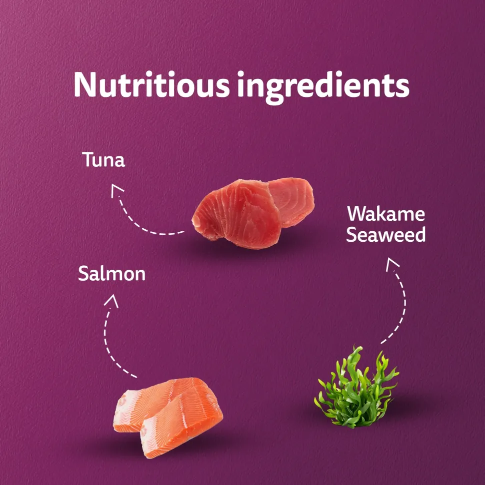 Whiskas Tasty Mix Wet Food Made With Real Fish (Salmon & Wakame Seaweed) With Chicken in Gravy For Adult (1+ year) Cat - 70 gm Pack
