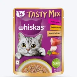 Whiskas Tasty Mix Wet Food Made With Real Fish (Tuna & Kanikama), And Carrot in Gravy For Adult (1+ year) Cat - 70 gm Pack