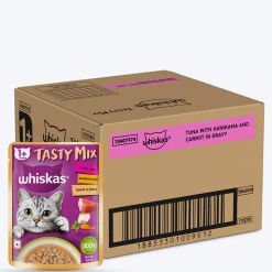 Whiskas Tasty Mix Wet Food Made With Real Fish (Tuna & Kanikama), And Carrot in Gravy For Adult (1+ year) Cat - 70 gm Pack
