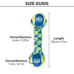 Zeus Fitness Double Tennis Ball Rope Dumbbell Fetch Dog Toy - Geen & Blue