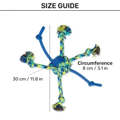 Zeus Fitness Rope & TPR Spider Ball Fetch Dog Toy - Green/Blue