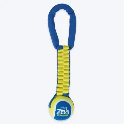 Zeus Fitness Tennis Ball Nylon Twist Tug Fetch Dog Toy - Green & Blue