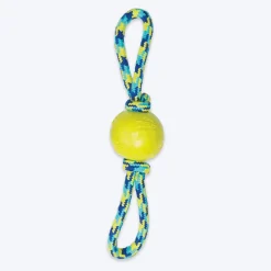Zeus Fitness TPR & Rope Ball Tug With 2 Hand Loops Fetch Dog Toy - Green/Blue
