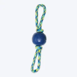 Zeus Fitness TPR & Rope Ball Tug With 2 Hand Loops Fetch Dog Toy - Green/Blue
